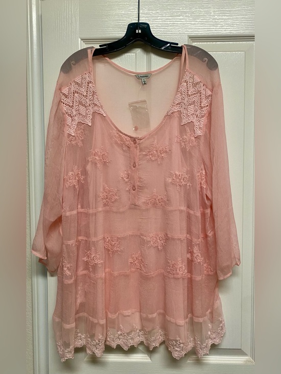 J. Peterman Tops - J. Peterman Pink Floral Embroidered Sheer Tunic